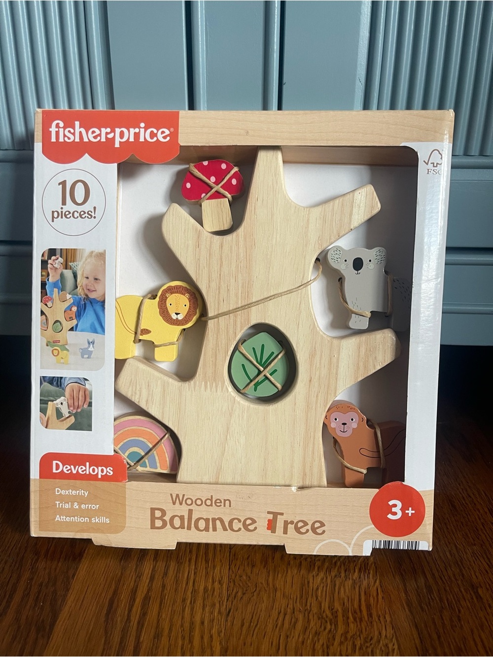 Fisher-Price Wooden Balance Tree Toy - Natural Wood with Multicolor Pieces